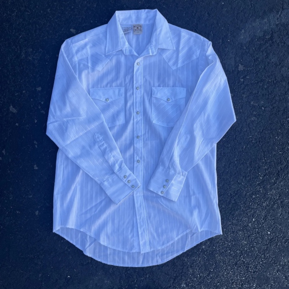 Western Frontier Shirt White Pearl Snap Long Sleeve Pin Stripe Men’s L/G - USA